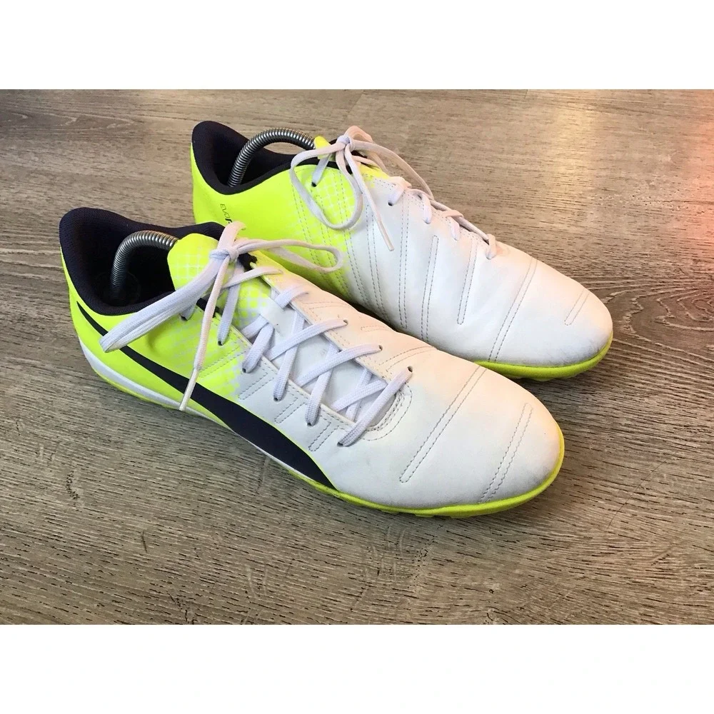Puma Mens evoPOWER 4 Size 12 Indoor Soccer Cleats Turf Neon Yellow White 103588